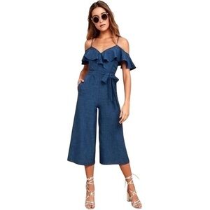 NWT Lulu’s Lost in Love Off-the-Shoulder Midi Jumpsuit